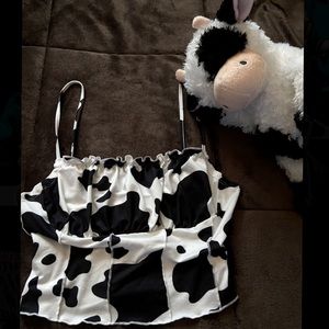 Cow printed cropped top from Shien, soft fabric